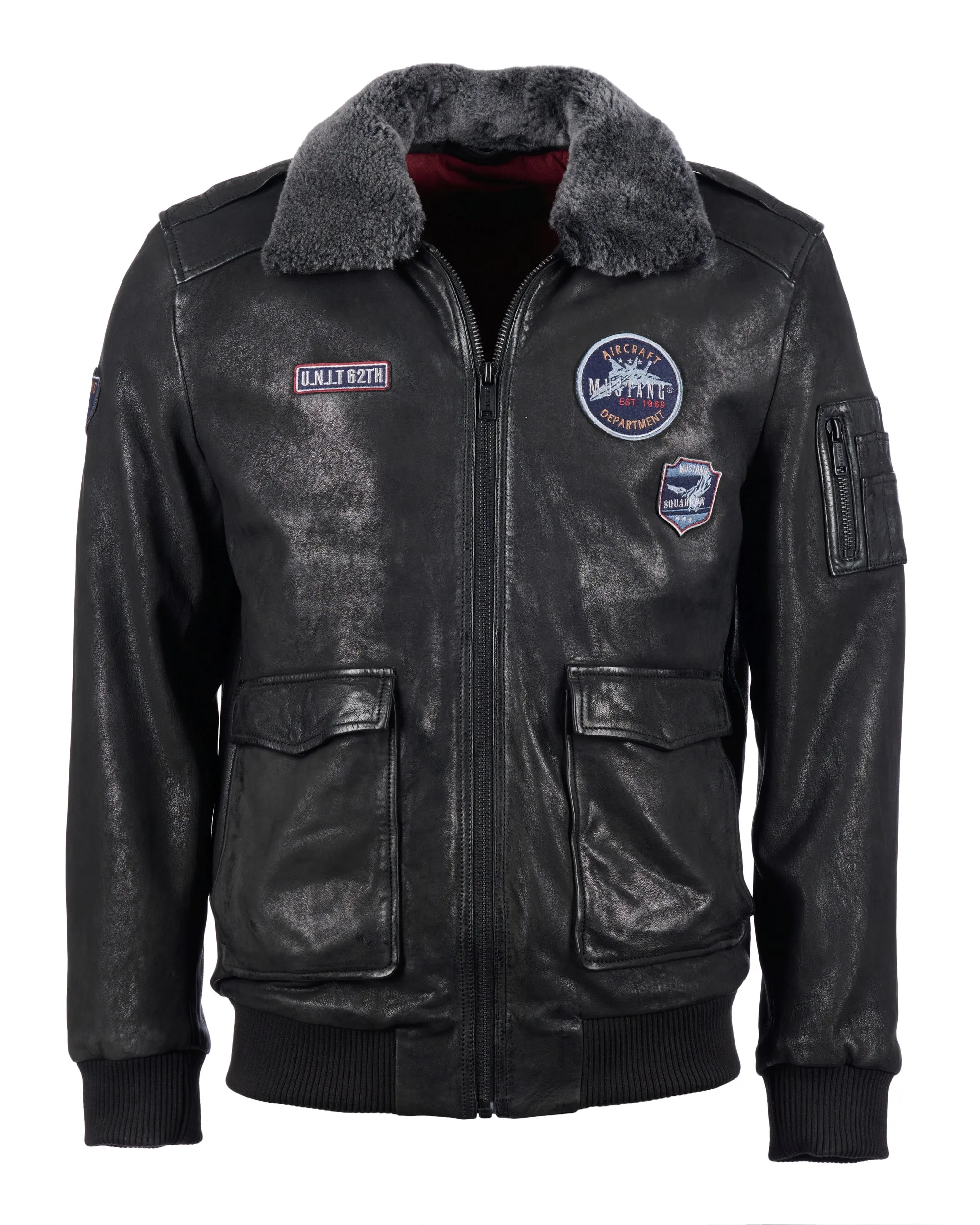 Куртка кожаная blouson with det. RF collar Чёрный